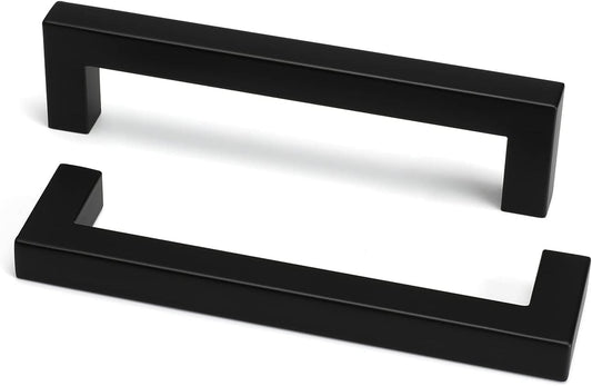 goldenwarm 200 Pack 5 Inch Black Cabinet Handles - Matte Black Drawer Pulls Stainless Steel - 128mm Cabinet Hardware Square Bar Modern Cabinet Pulls for Kitchen Bathroom Cupboard