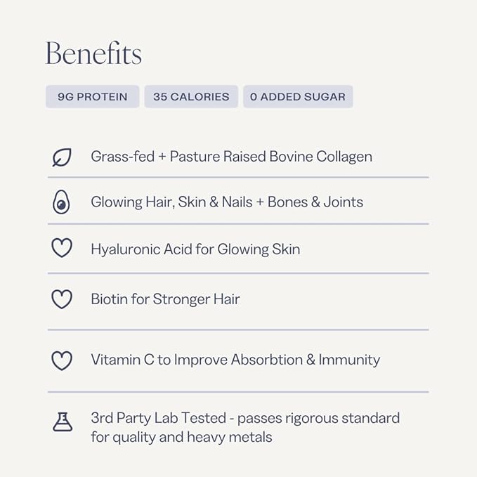 Collagen Powder for Women, Beauty Blend with Vitamin C, Biotin & Hyaluronic Acid, Supports Hair, Skin & Nails, 20 Servings, Grass-Fed Bovine, Unflavored