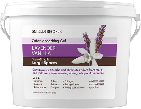 SMELLS BEGONE 1-Gallon Odor Absorber Gel - Air Freshener & Odor Eliminator for Homes, Garages & Commercial Buildings - Industrial Size - Lavender Vanilla Scent