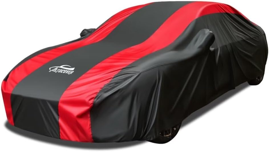 Waterproof Car Cover with Red Stripe Design,Outdoor/Indoor Car Cover for Automobiles All Weather Waterproof Universal Fit Audi A8L, Lexus LS500, Jaguar XJ,Benz S-Class