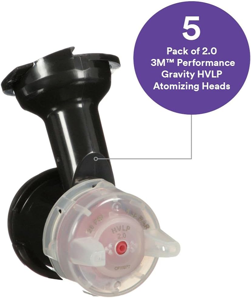 3M Performance Gravity HVLP Atomizing Head Refill Kit, 26720, Size 2.0, Red, for use Performance Spray Gun PPS 2.0 Paint Cups, 5 Pack