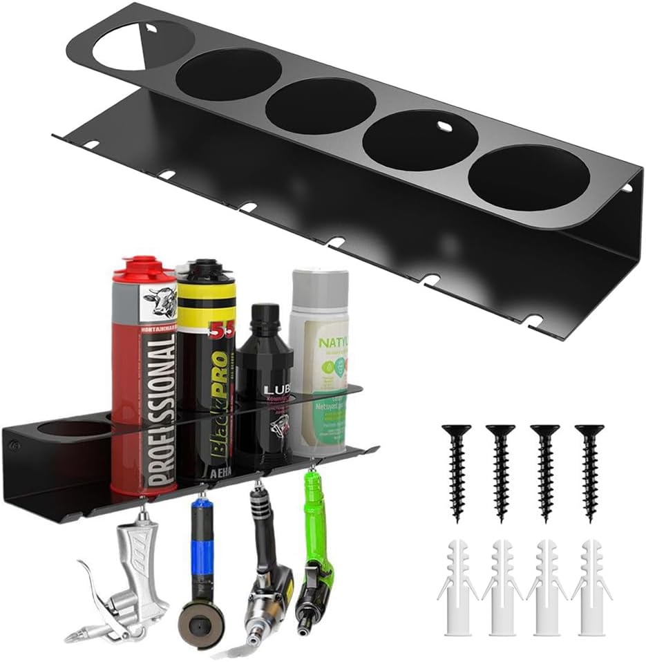 Spray Can Holder Rack Organizer,Pneumatic Tool Aerosol Rack Combo Paint Bottle Storage 5 Can Spray Bottle Holder Heavy-Duty Steel Wall Mounted for Garage and Workspace