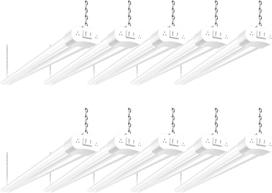 hykolity 10 Pack 4FT Linkable LED Utility Light Fixture, 4400lm, 42W, 5000K Daylight for Workshop, Garage, Hanging or Surface Mount, with Power Cord, ETL