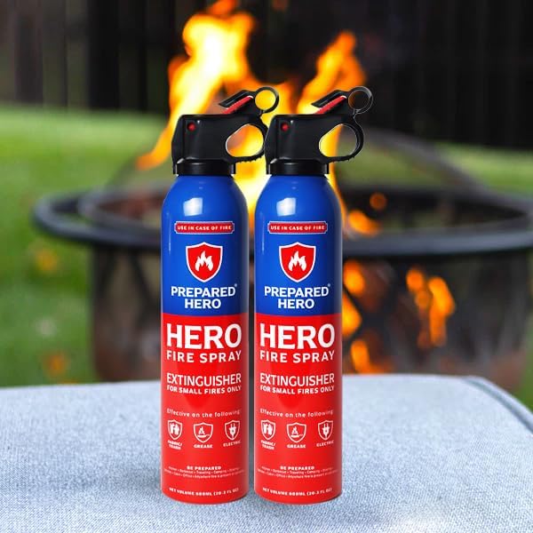 Prepared Hero Fire Spray - Mini Fire Extinguishers for House, Car, Garage - Kitchen Small Fire Extinguisher for Home, Made in USA, 100% Organic - Compact, Portable & Easy to Use, Non-Toxic - 4 Pack