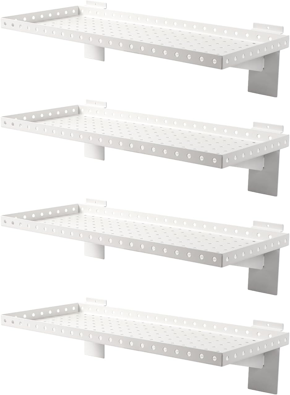 Slatwall Shelves 24x10 Inch, Slatwall Accessories for Retail, Garage, Home Storage, Heavy Duty Slat Wall Hanging Shelf (4, White)
