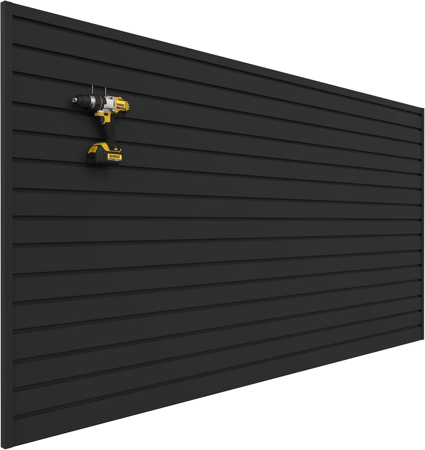 Slatwall Panel Garage Wall Organizer: Heavy Duty Wall Mounted PVC Wall Rack, Interlocking Slat Wall Paneling for Garage Wall Storage, Slatwall Board, Slatwall Shelves System -Black (8’H x 4’W)