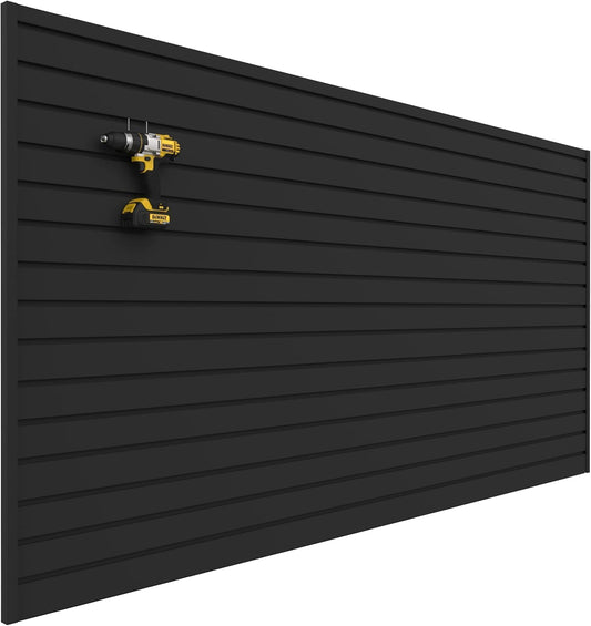 Slatwall Panel Garage Wall Organizer: Heavy Duty Wall Mounted PVC Wall Rack, Interlocking Slat Wall Paneling for Garage Wall Storage, Slatwall Board, Slatwall Shelves System -Black (3’H x 4’W)