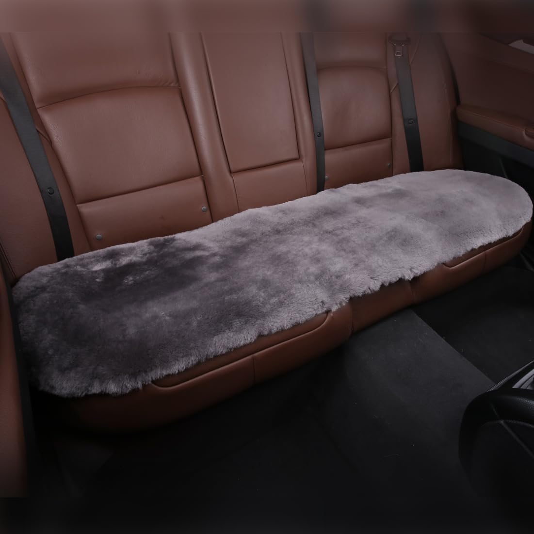 Fluffy Genuine Australia Sheepskin Car Seat Cover for Auto Interior Accessories with Soft Fuzzy Wool Eco-Friendly Natural Fur Non-Slip (Graphite, Back)