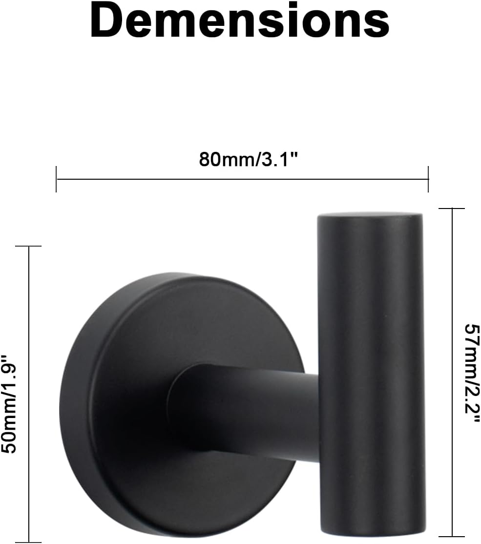 NearMoon Bath Towel Hooks- SUS 304 Stainless Steel Robe Hook Holder, Heavy Duty Coat Hook for Bathroom Livingroom Hotel Kitchen Garage, Wall Mounted (Matte Black, 3 Pack)