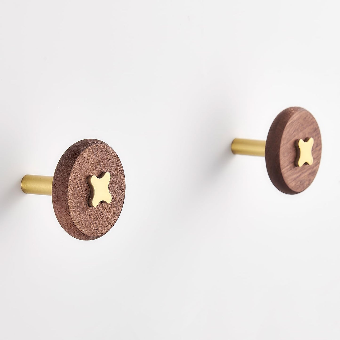 Solid Brass & Sapele/Mahogany Wall Hooks 2 Pack - Decorative Heavy Duty Coat Hooks with Vintage Cross Screw Design for Entryway, Bathroom, Luxury Spaces TC008S