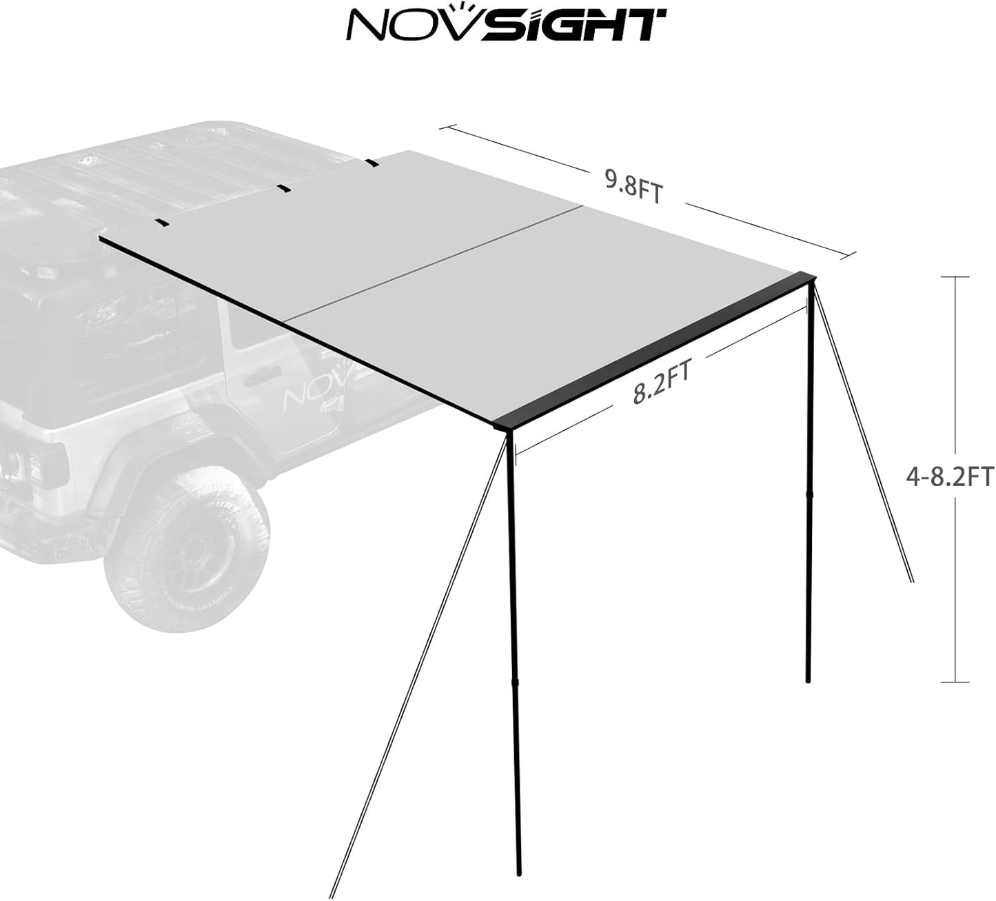 NOVSIGHT Car Side Off Road Awning 8.2 x 10ft, Waterproof Pull-Out for Camping 5000mm PU Adjustable Height Retractable Roof Rack Canopy for Travel, Forest Gray