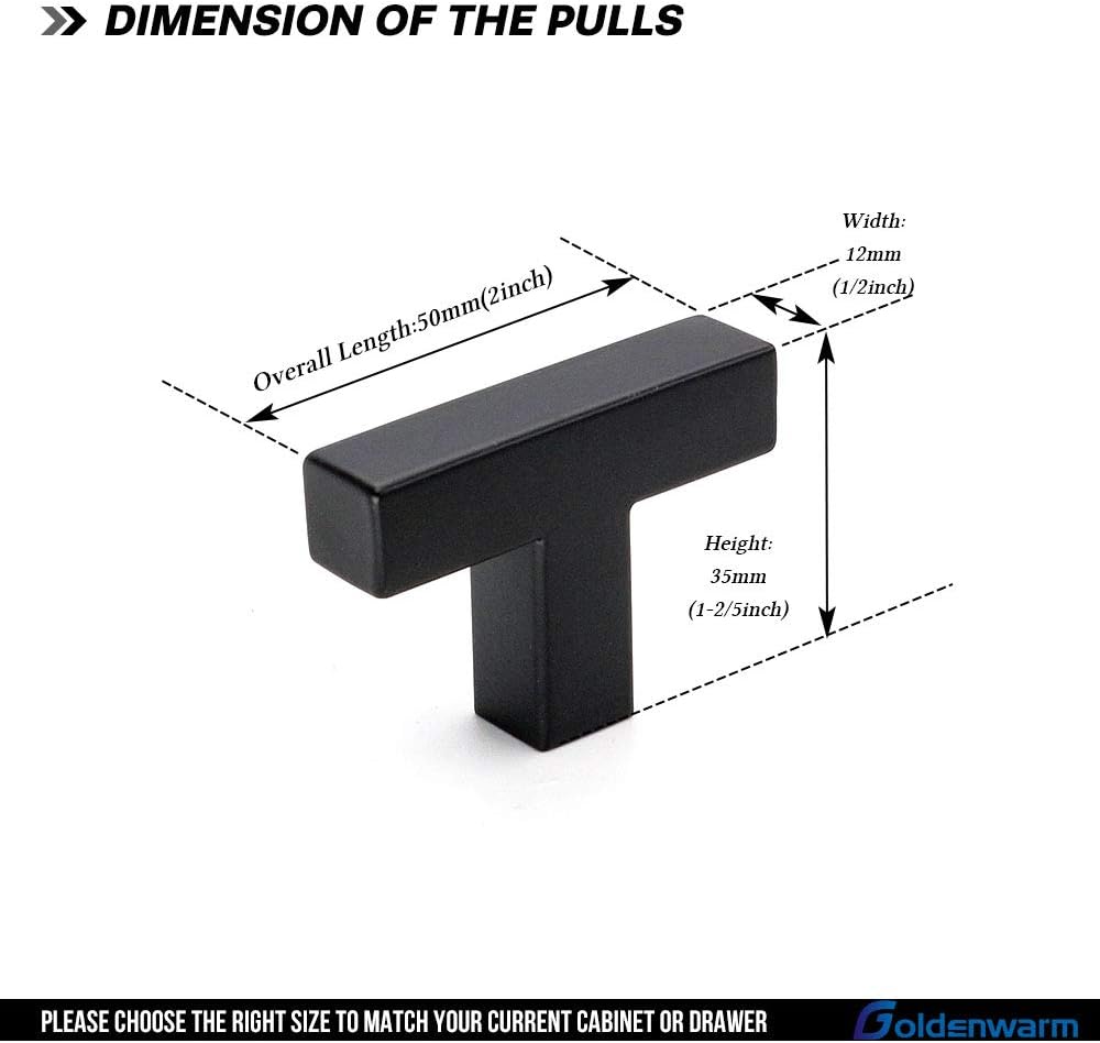 goldenwarm 35 Pack Black Cabinet Knobs Kitchen Cabinet Handles Stainless Steel Cabinet Hardware Black Knobs Handles Pulls for Bathroom Cabinets and Cupboard, 2in(50mm) Overall Length