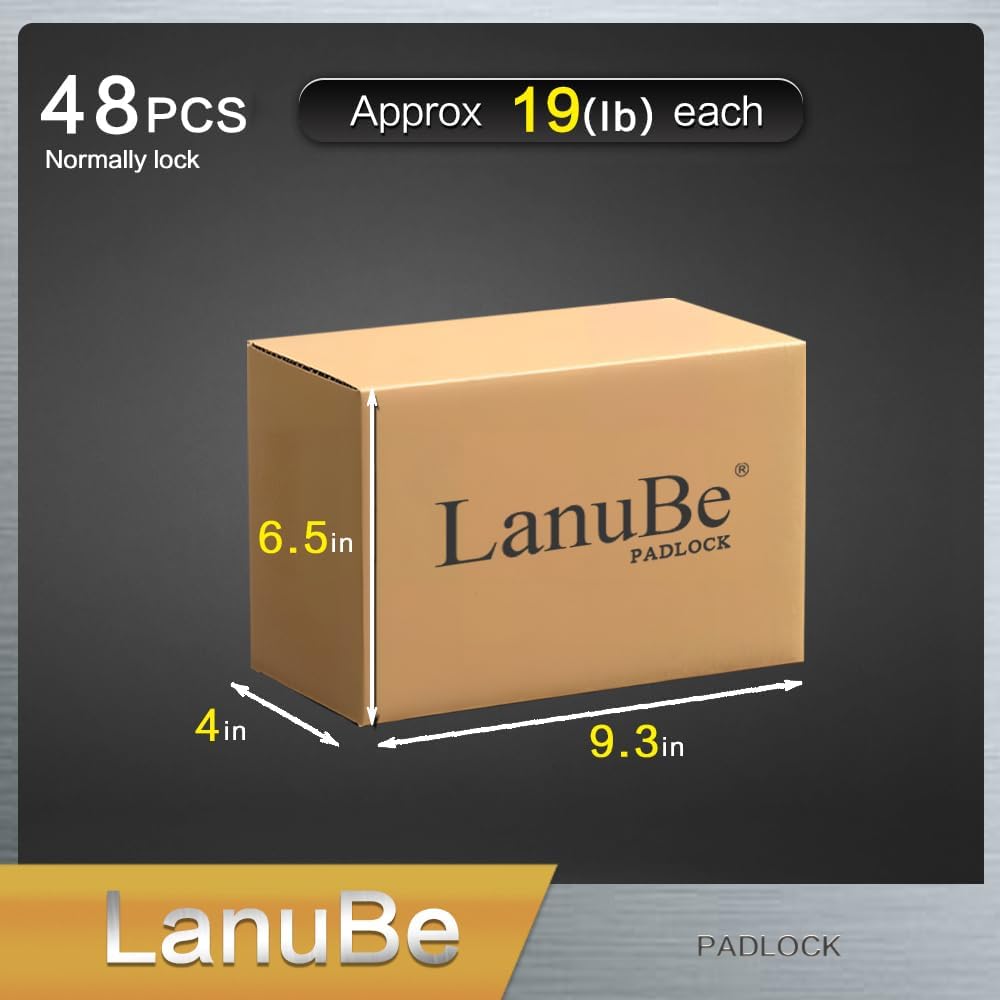 LanuBe Lock Laminated keyed Padlock (1-9/16", 40mm), keyed Alike Locks, Normal Shackle,Marked Black Plastic Hoop, Pack of 48