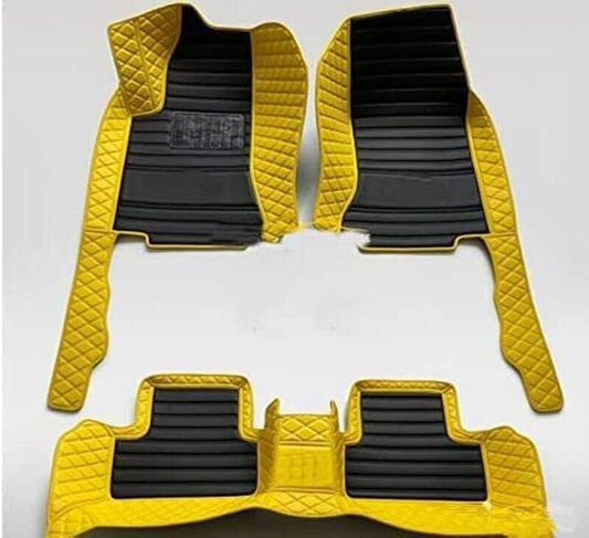 Custom All-Weather Protection Luxury Leather Floor Mats for Cars SUVs Trucks According Anti-Slip Leather Floor mats ﻿ (20,Yellow and Striped Black)
