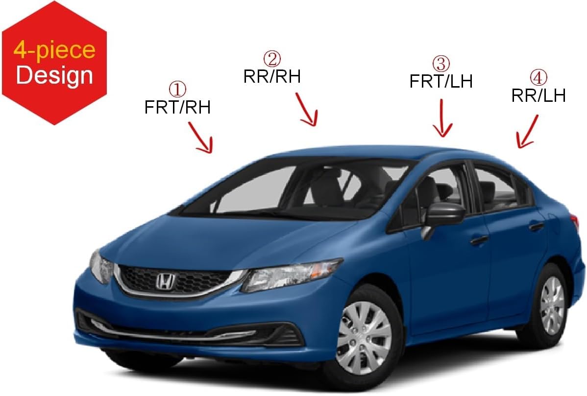 AUTOCLOVER Tape-On Rain Guards Window Visors 4 Pcs Set for Honda Civic Sedan 4dr 2012 2013 2014 2015 / Window Deflectors, Out-Channel Vent Shades (Smoked)