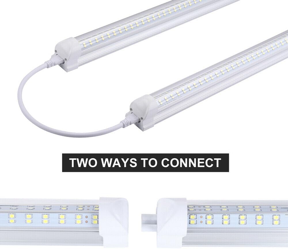 T8 LED Light Tube, 4FT 60W, 6500Lm, 6500K Cool White Clear Cover, 4FT Tube Light,Linkable Integrated Fixture,T8 LED Shop Light for Garage,Warehouse,25PCS