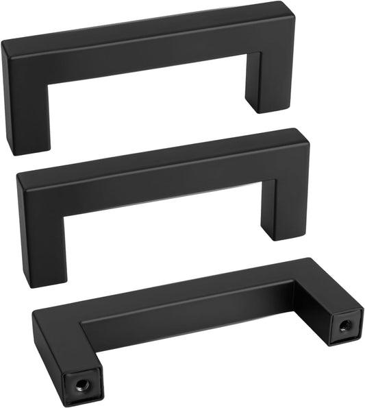 goldenwarm 15 Pack 3 INCH Black Square Bar Cabinet Pull Drawer Handle Stainless Steel Modern Hardware for Kitchen Bathroom Cabinets Cupboard - Center to Center 3in (76mm) Matte Black Drawer Pulls
