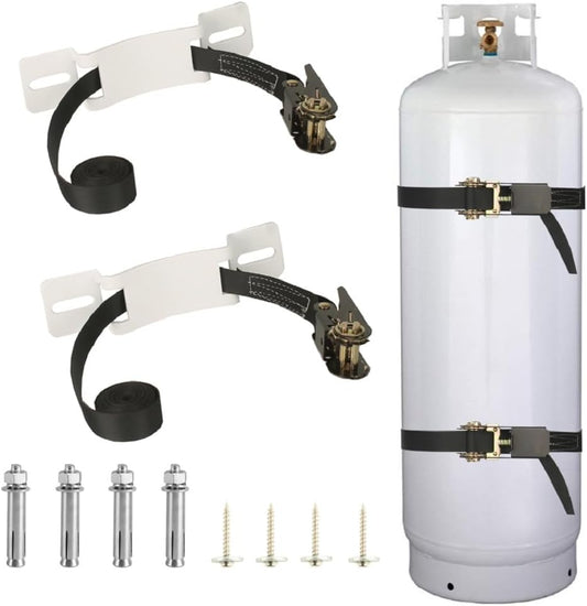 Propane Tank Holder ，Cylinder Wall Mounted Brackets, Ratchet Straps（6.6ft ）, Steel Gas Cylinder Holder, Heavy Duty Gas Cylinder Holder Wall-Mounted Bracket。 (white 2)