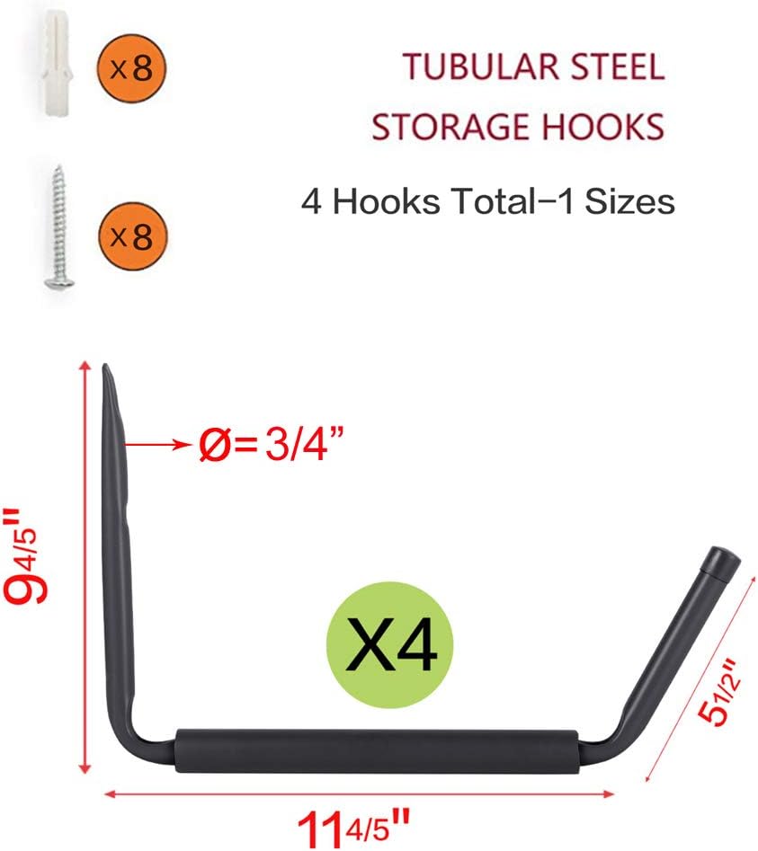 Wintek Heavy Duty Giant Arm Hang-It-All Wall Mount Storage Hook Rack for SUP & Surfboard, Ski & Snowboard, Skateboard, Longboard, Paddleboard|Home Garage Storage & Organization Hangers-4 Pack (Black)