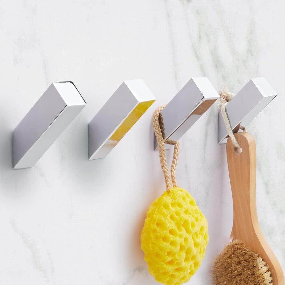 NINETREX Towel Hooks Chrome SUS 304 Stainless Steel 4 Pack Heavy Duty Modern Wall Hooks Silver Robe Hook for Bathroom Livingroom Hotel Style Wall Mounted，Polished Chrome Silver Hooks
