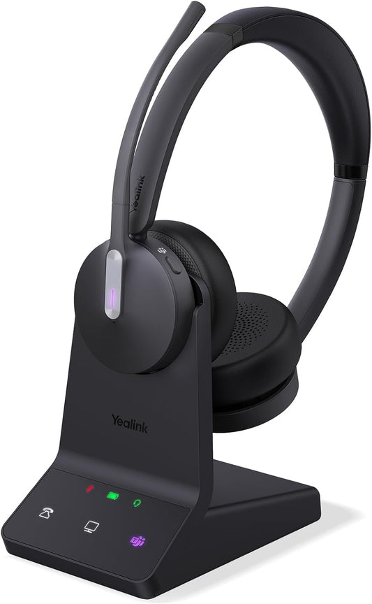 Yealink WH64 DECT & Bluetooth Dual Teams Wireless Headset, 606 ft Range On Ear Work Headphones with 3X Noise Cancelling Mic, 32H Talk Time, Ringer, Office Headsets for Desk IP Phone, PC,Cellphone