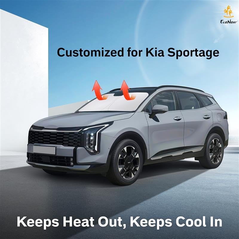 Kia Sportage EcoNour Car Windshield Sunshade 2018-2022 - 240T Polyester Material Cars Sun Visor Reflector Blocks UV Rays - Foldable Sunshade Interior Protection Accessories