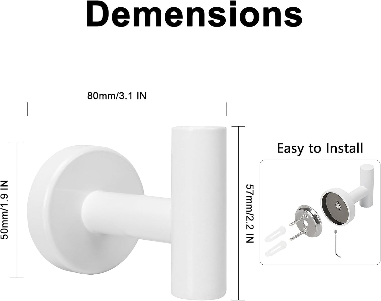 NearMoon Bath Towel Hooks- SUS 304 Stainless Steel Robe Hook Holder, Heavy Duty Coat Hook for Bathroom Livingroom Hotel Kitchen Garage, Wall Mounted- 4 Pack (White)