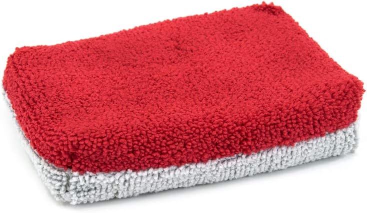 Autofiber [Saver Applicator Terry] Ceramic Coating Applicator Sponge | 12 Pack | with Plastic Barrier to Reduce Product Waste. (Red/Gray, Thin)