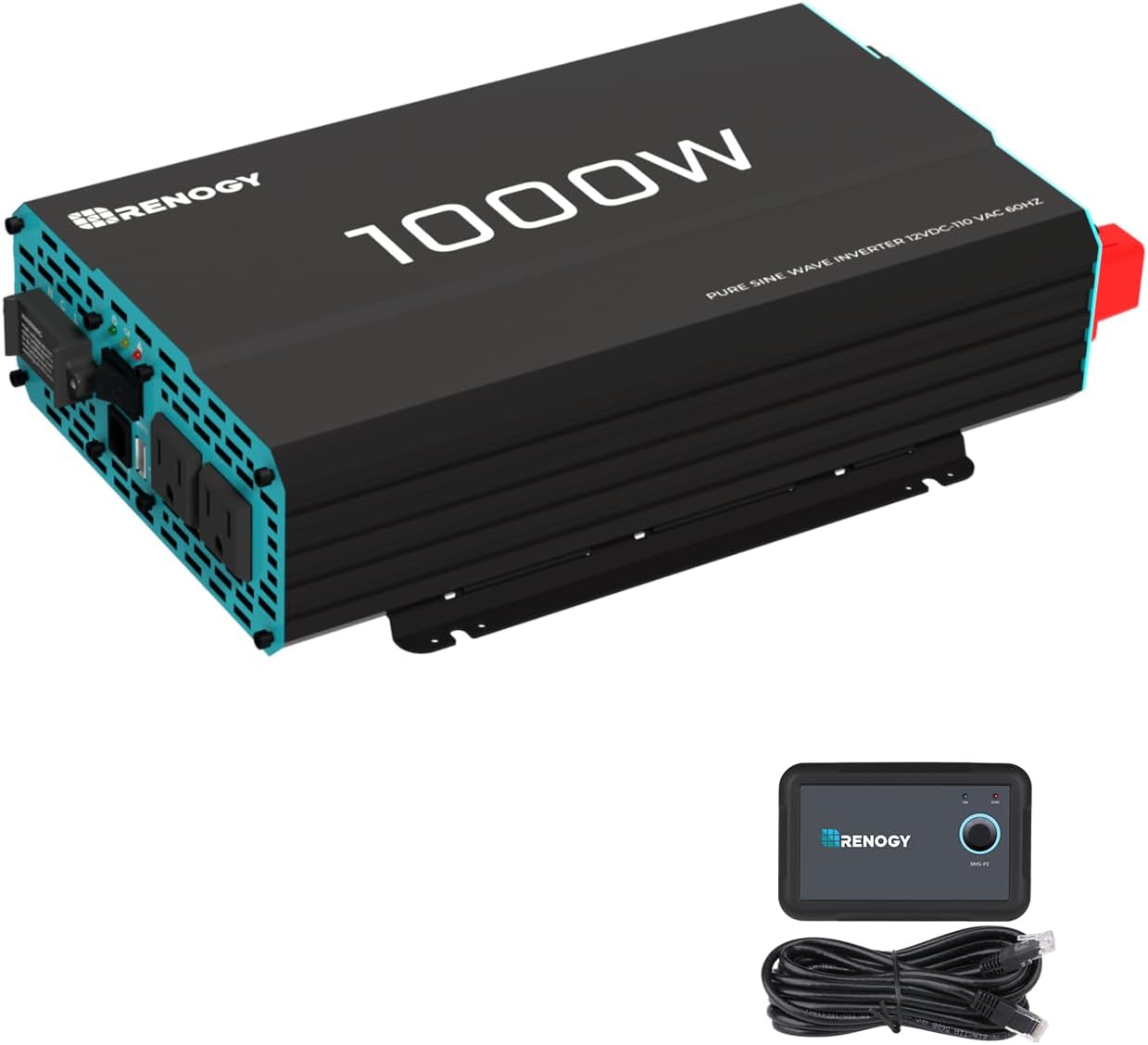 Renogy 1000W Pure Sine Wave Inverter 12V DC to 120V AC Converter for Home, RV, Truck, Off-Grid Solar Power 110V with Built-in 5V/2.1A USB Port, Hardwire Remote Controller