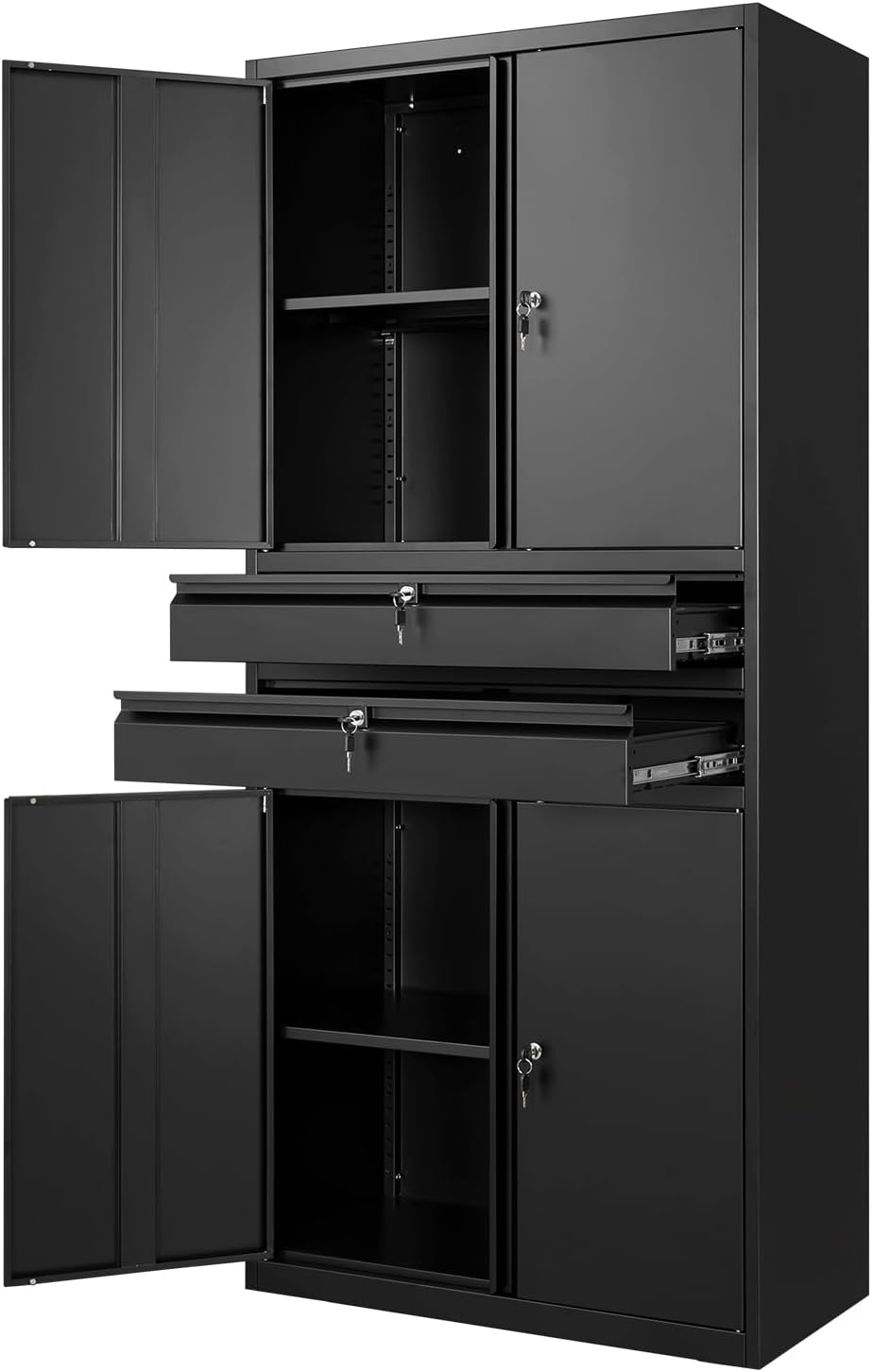 Yizosh Metal Garage Storage Cabinet with Locking Doors and Adjustable Shelves, 71" Tool Storage Cabinet with 2 Drawer for Garage,Warehouse