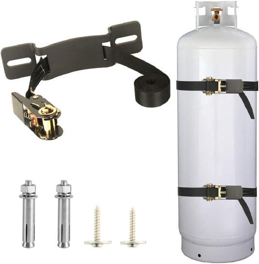 Propane Tank Holder ，Cylinder Wall Mounted Brackets, Ratchet Straps（6.6ft ）, Steel Gas Cylinder Holder, Heavy Duty Gas Cylinder Holder Wall-Mounted Bracket。 (black 1)