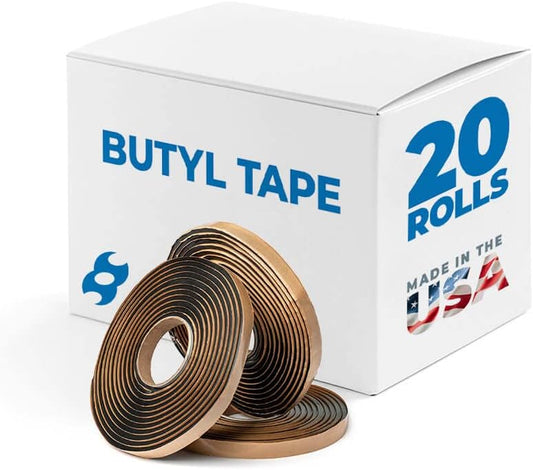 Second Skin Butyl Sealant Tape – Butyl Rubber Sealant, Multi-Purpose Butyl Rope, and Putty Tape for Automotive (Car, RV, Marine) – 1/4” x 1/2" x 20’ – Made in The USA (20 Butyl Tape)