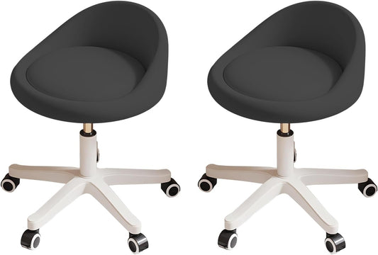 Rolling Stool Set of 2 Rolling Hydraulic Salon Stool with Low Backrest - Adjustable Swivel Chair for SPA, Shop, Salon, Massage, or Medical Office Black