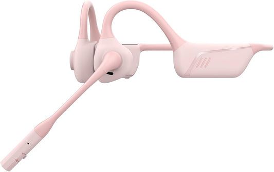 Open Ear Bluetooth Headphones with Microphone, Noise Cancelling Wireless Headset with Mute Button, Supports aptX/aptX-LL/aptX-HD, Designed for Meeting, Home Office,Driving -Not Bone Conduction(Pink)