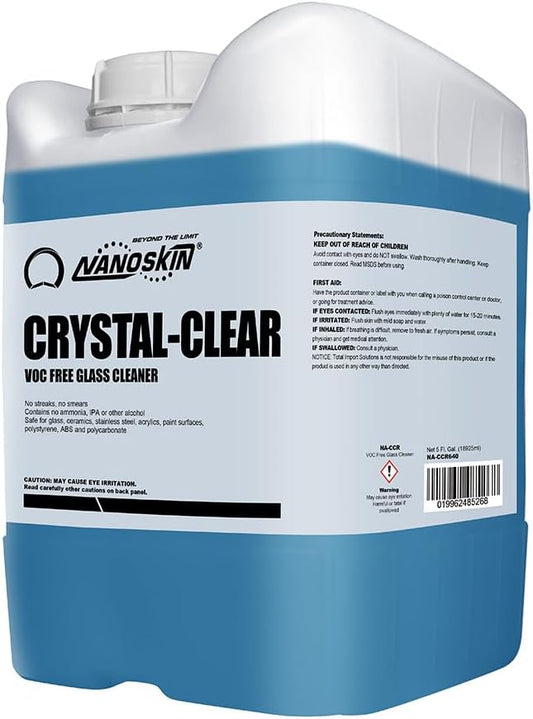 Nanoskin CRYSTAL-CLEAR VOC-Free Glass Cleaner 5 Gallon - Ultra-Concentrated, Eco-Friendly, Streak-Free Finish | Versatile Use for 40:1 Dilution | Perfectly Safe for Auto, Home, Garage & Beyond