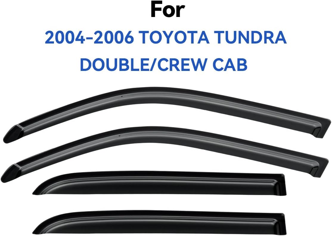 Window Visors Rain Guards for 2004 2005 2006 Toyota Tundra Double Cab, Out-Channel Window Vent Wind Deflectors Visors Shades for 04 05 06 Tundra Crew Cab