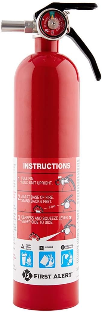 First Alert Fire Extinguisher for Home, Standard Rechargeable Compliance Unit, UL RATED 1-A:10-B:C, HOME1, Red, 1-Pack