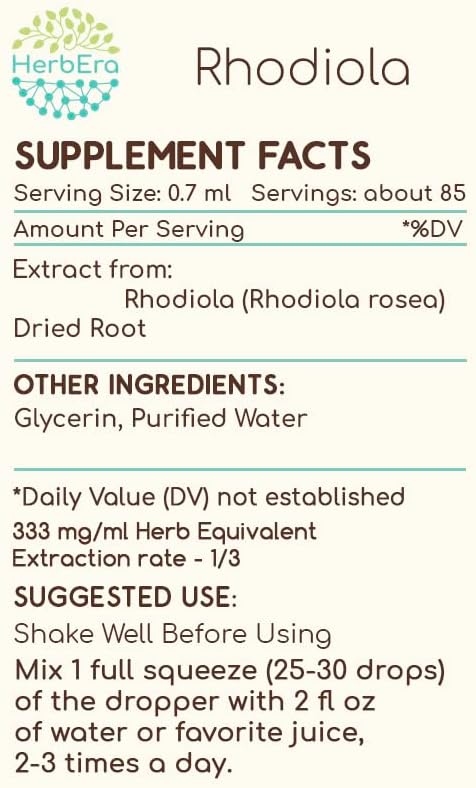 Rhodiola B60 Alcohol-Free Herbal Extract Tincture, Concentrated Liquid Drops Natural Rhodiola (Rhodiola Rosea) Dried Root (2 fl oz)
