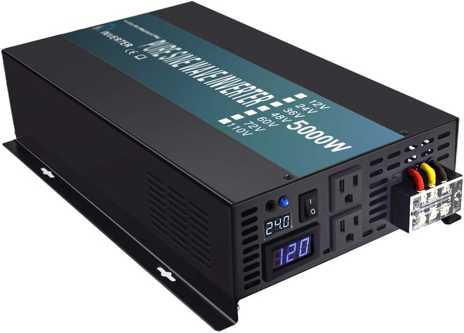 WZRELB 5000W 24V High Efficiency Solar Power Off Grid DC Voltage Converter Pure Sine Wave Inverter Dual 120V AC Outlets