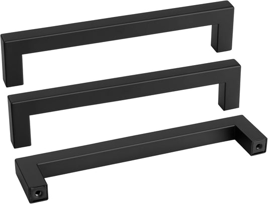Goldenwarm 2 Pack Black Square Bar Cabinet Pull Drawer Handle Stainless Steel Modern Hardware for Kitchen and Bathroom Cabinets Cupboard,Center to Center 7-1/2in(192mm) Black Kitchen Drawer Pulls