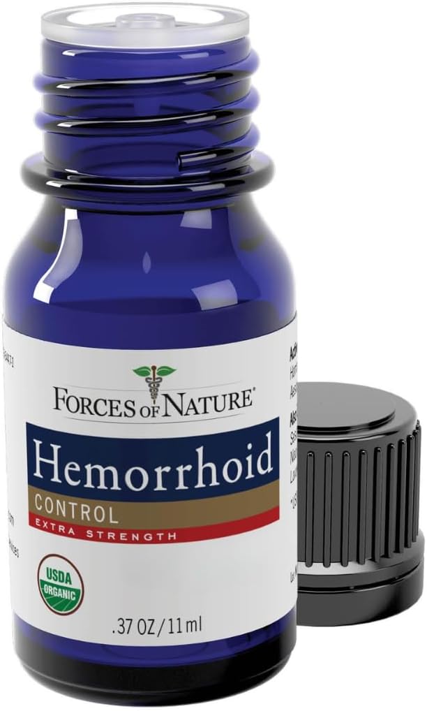 Forces of Nature Hemorrhoid Treatment, Extra Strength 0.37 Fl Oz, Organic Homeopathic Medicine & Essential Oils, Hemorrhoid Relief for Pain, Itching, Swelling, Soreness & Discomfort