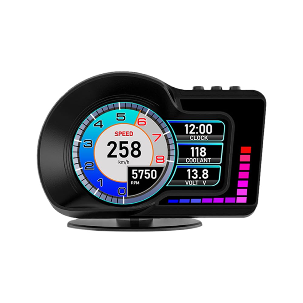 Head Up Display HUD F16 with OBD2 + GPS Dual System Digtial Speedometer, 3.5" IPS Smart Gauge, Speed, Voltage, Engine RPM, OverSpeed Warning, Water Temperature, Turbo Pressure for Cars After 2008