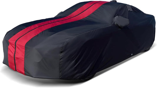 iCarCover Custom Car Cover for Pontiac Grand Prix (1988-2008) Waterproof All-Weather Rain Snow UV Sun Protector Full Exterior Indoor Outdoor Car Cover (Stripe - Black/Red)