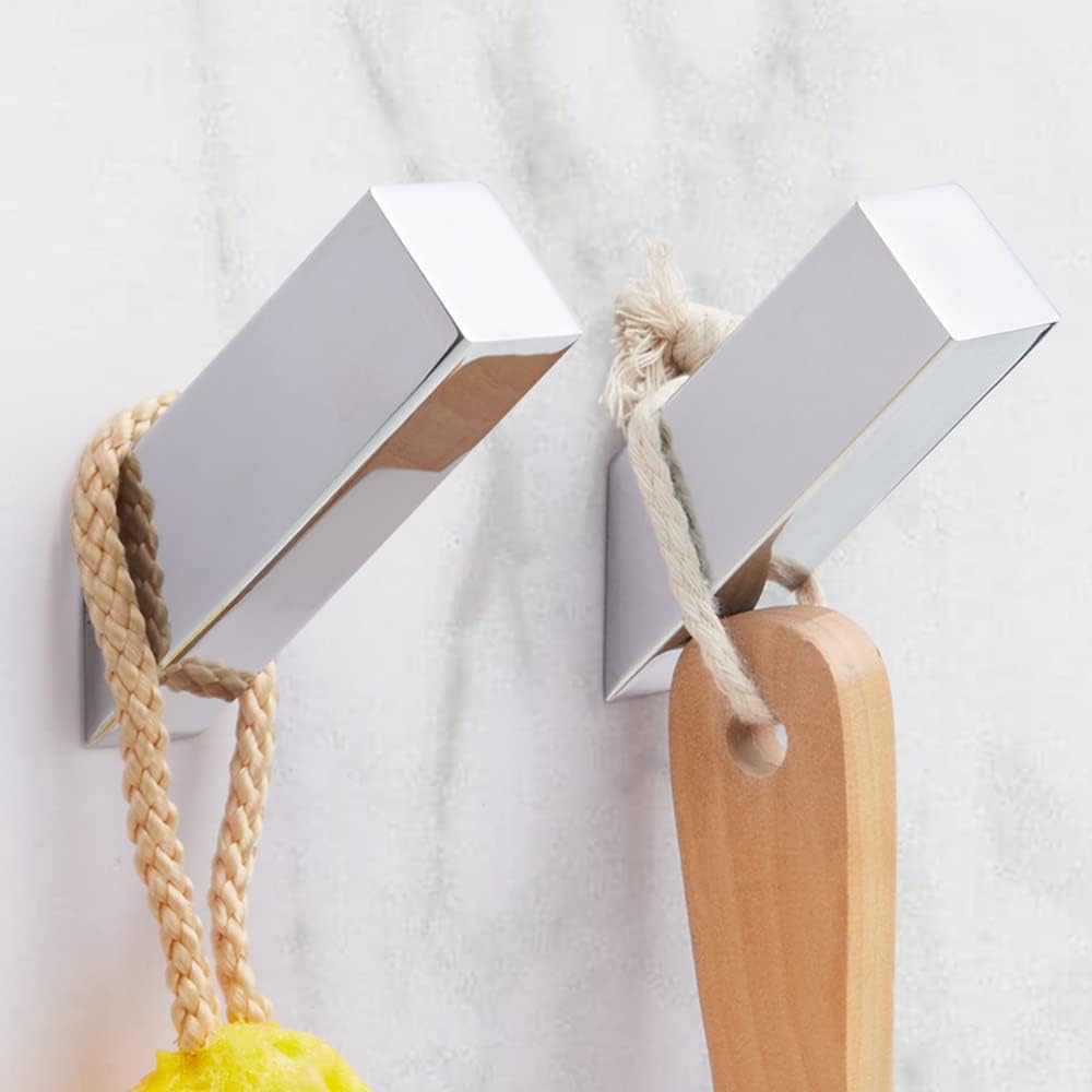 NINETREX Towel Hooks Chrome SUS 304 Stainless Steel 2 Pack Heavy Duty Modern Wall Hooks Silver Robe Hook for Bathroom Livingroom Hotel Style Wall Mounted，Polished Chrome Silver Hooks