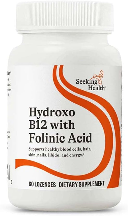 Seeking Health Hydroxo B12 with Folinic Acid, 1,000 mcg Vitamin B12 and 800 mcg DFE Folate Supplement, Supports Methylation and Homocysteine Levels, Energy Support, Vegan & Vegetarian (60 lozenges)*