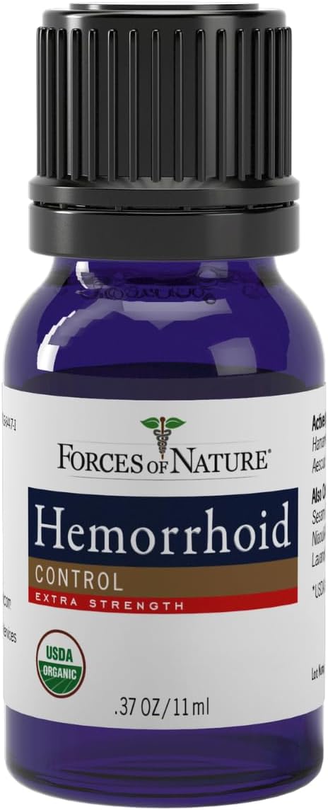 Forces of Nature Hemorrhoid Treatment, Extra Strength 0.37 Fl Oz, Organic Homeopathic Medicine & Essential Oils, Hemorrhoid Relief for Pain, Itching, Swelling, Soreness & Discomfort