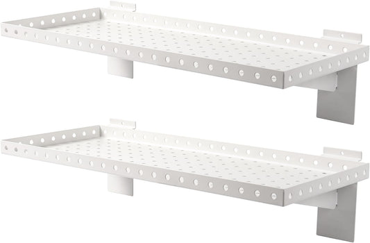 Slatwall Shelves 24x10 Inch, Slatwall Accessories for Retail, Garage, Home Storage, Heavy Duty Slat Wall Hanging Shelf (2, White)