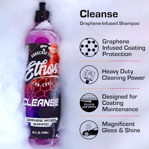 Ethos Cleanse - Graphene Ceramic Coating Infused Car Wash Soap Ultra Slick, High Suds For Foam Gun, Foam Cannon, Detailing Bucket (16oz)