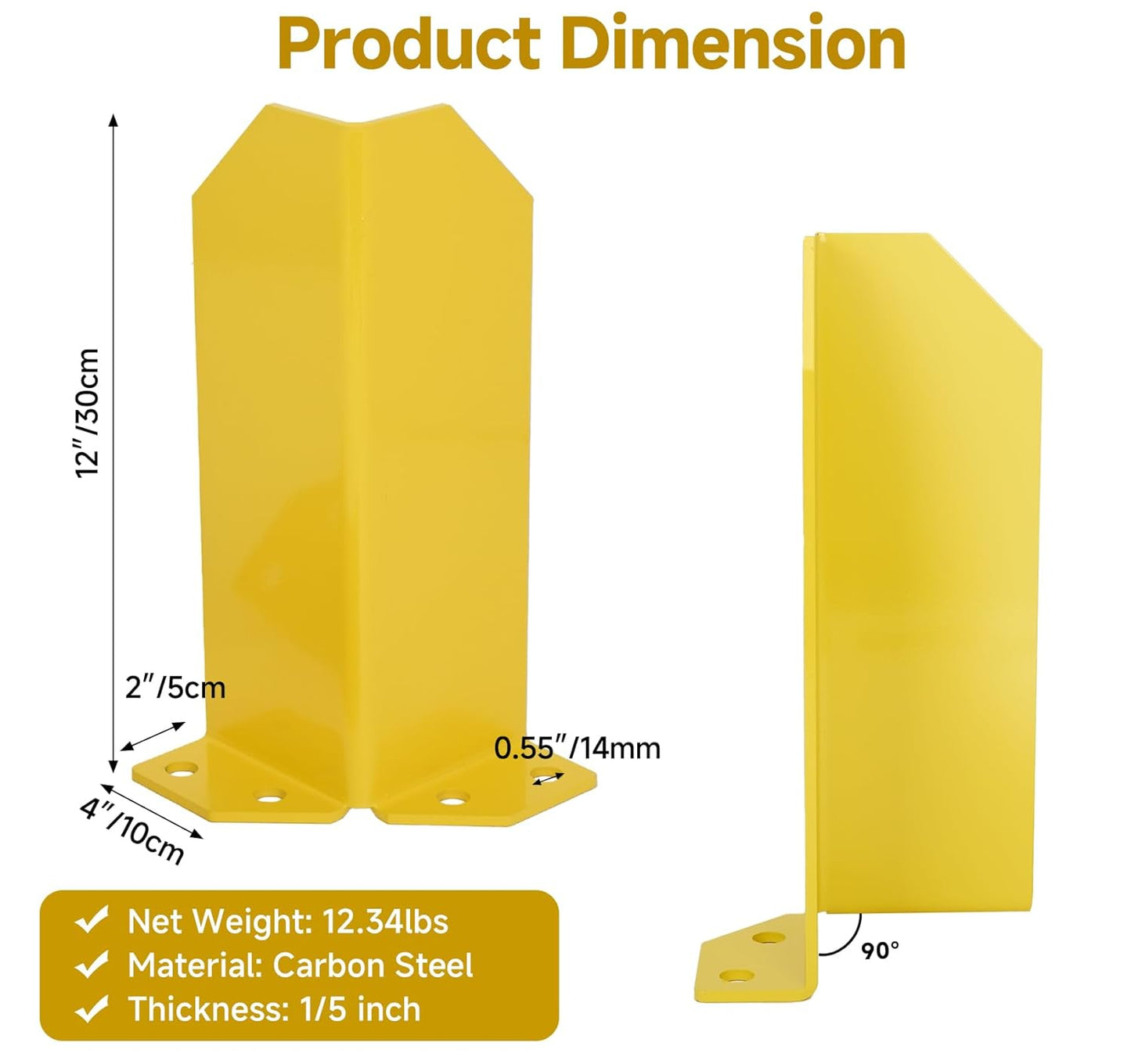 lesolar Pallet Rack Post Protectors, 12" Height Carbon Steel Pallet Rack Guard, 1/5" Thickness Pallet Rack Frame Guard, Safety Yellow Pallet Edge Protectors with Hardware (2 Packs)