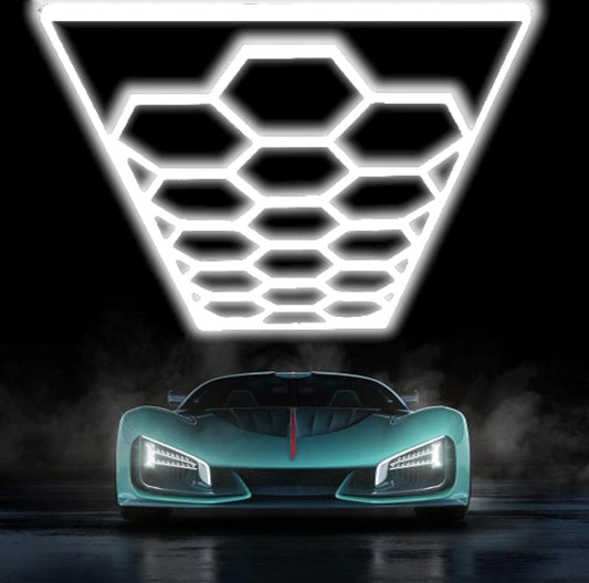 Car Detailing Led Garage Light,15 Hexagonal Grid Systems Led Shop Lights for Garage/Workshop with White Border, 6500K IP54 AC100-240V(191 “x96”)